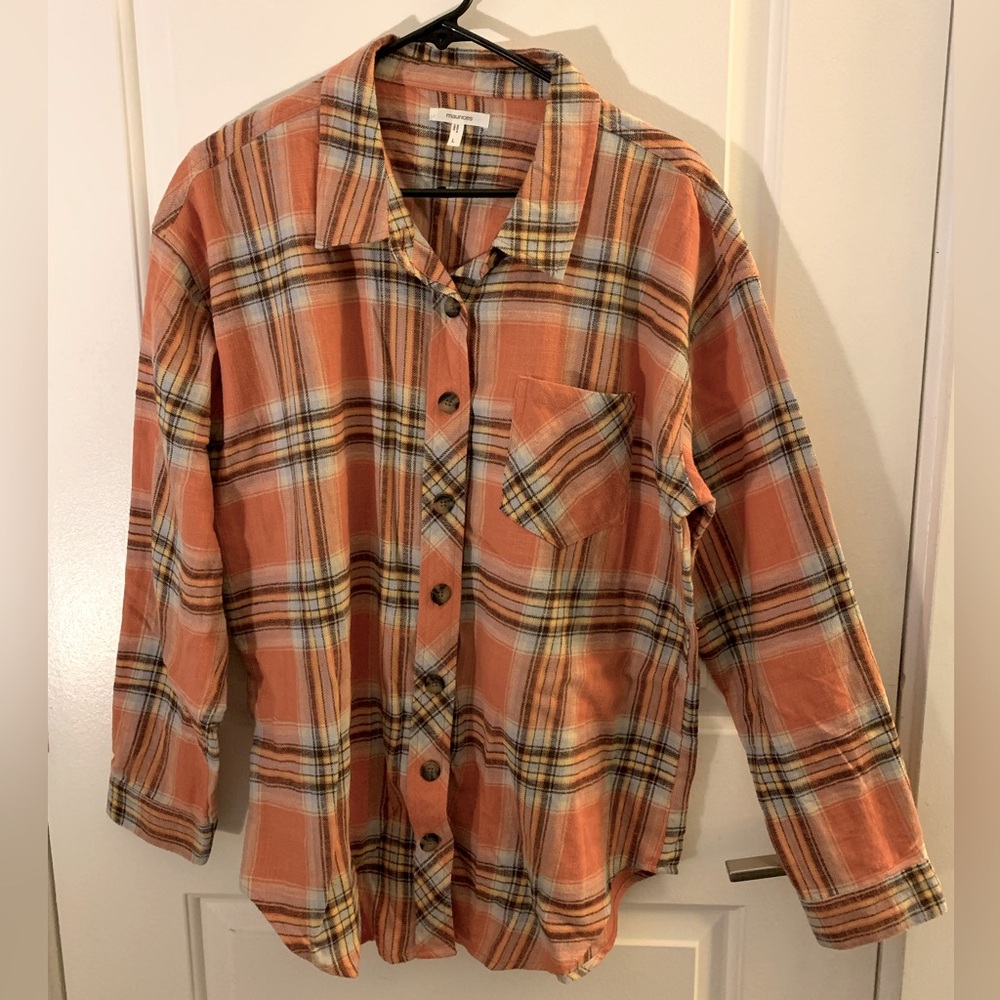 Women’s Orange Plaid Button-Up Shirt